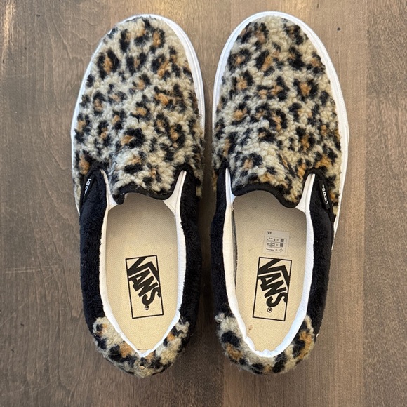 Vans Shoes - Vans Leopard-Pattern Fuzzy Slip-On Shoes in Black, Tan, Cream